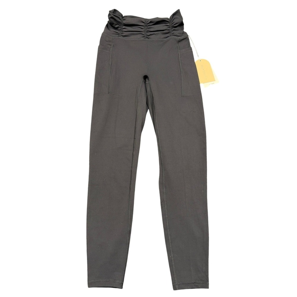 Blogilates Leggings Womens M Black Ruched Waist High Rise Pockets Activewear NWT